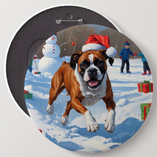 Boxer Weihnachtsfest Schneeszene Button (Vorne & Hinten)