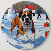 Boxer Weihnachtsfest Schneeszene Button (Vorderseite)