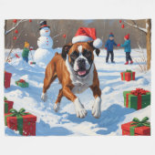 Boxer Weihnachtsfest Schneeszene Fleecedecke (Vorderseite (Horizontal))