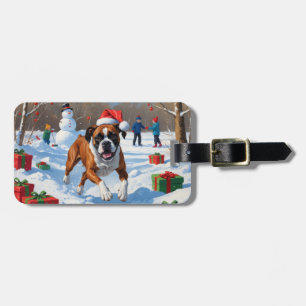 Boxer Weihnachtsfest-Schneeszene Gepäckanhänger