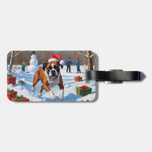 Boxer Weihnachtsfest Schneeszene Gepäckanhänger (Rückseite horizontal)