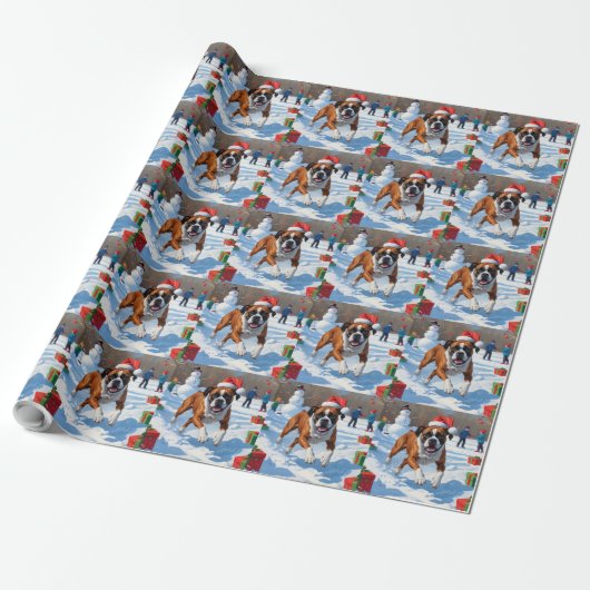 Boxer Weihnachtsfest Schneeszene Geschenkpapier (Ungerollt)