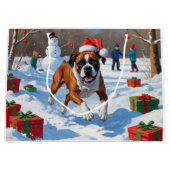Boxer Weihnachtsfest Schneeszene Große Geschenktüte (Vorderseite)