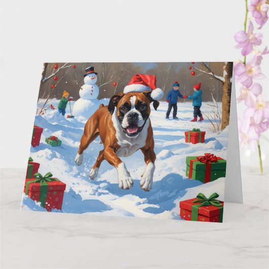 Boxer Weihnachtsfest Schneeszene Karte (Orchidee)