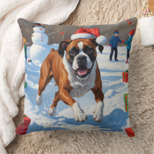 Boxer Weihnachtsfest-Schneeszene Kissen