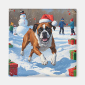 Boxer Weihnachtsfest Schneeszene Magnet (Vorne)