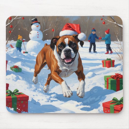 Boxer Weihnachtsfest Schneeszene Mousepad (Vorne)