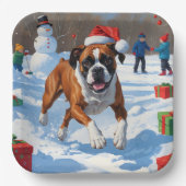Boxer Weihnachtsfest Schneeszene Pappteller (Vorderseite)