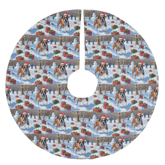 Boxer Weihnachtsfest Schneeszene Polyester Weihnachtsbaumdecke (Vorderseite)