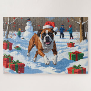 Boxer Weihnachtsfest-Schneeszene Puzzle