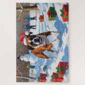 Boxer Weihnachtsfest Schneeszene Puzzle (Vertikal)