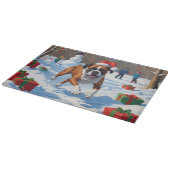 Boxer Weihnachtsfest Schneeszene Schneidebrett (Ecke)