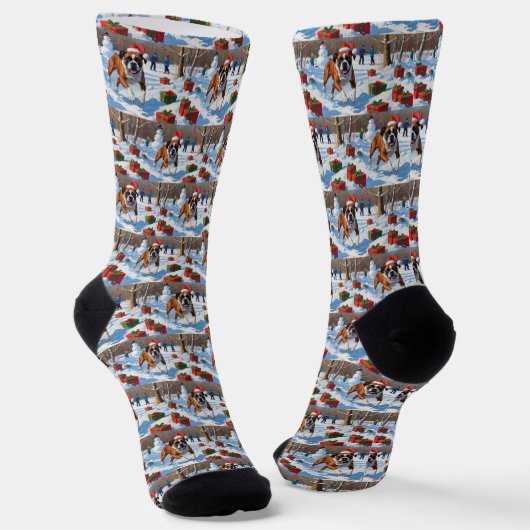 Boxer Weihnachtsfest Schneeszene Socken (Gewinkelt)