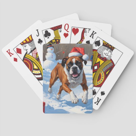 Boxer Weihnachtsfest Schneeszene Spielkarten (Rückseite)