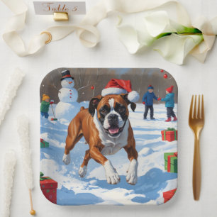 Boxer Weihnachtsfestliche Schneeszene Pappteller