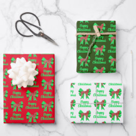 Boxer Weihnachtshund & Green Bow 3 Farbe Geschenkpapier Set