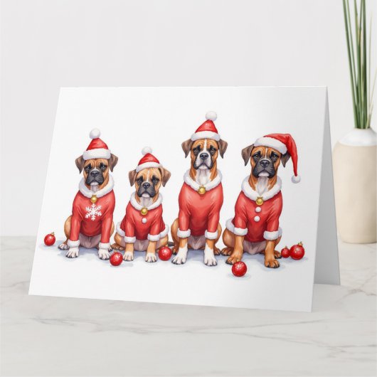 Boxer-Weihnachtskleid Santa-Hut Karte (Vorderseite)