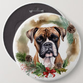 Boxer Weihnachtskranz Festiver Hund Button (Vorne & Hinten)