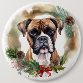 Boxer Weihnachtskranz Festiver Hund Button (Vorderseite)
