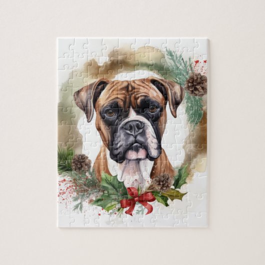 Boxer Weihnachtskranz Festiver Hund Puzzle (Vertikal)