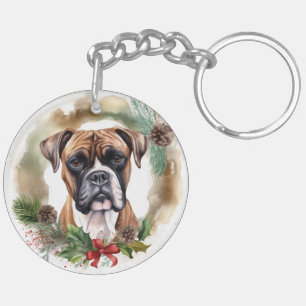 Boxer Weihnachtskranz Festiver Hund Schlüsselanhänger