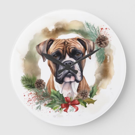 Boxer Weihnachtsmann Große Wanduhr (Vorderseite)