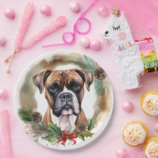 Boxer Weihnachtsmann Pappteller (Party)