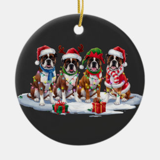 Boxer-Weihnachtsmannmütze will Weihnachtsbeleuchtu Keramik Ornament