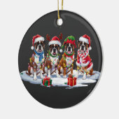 Boxer-Weihnachtsmannmütze will Weihnachtsbeleuchtu Keramik Ornament (Links)