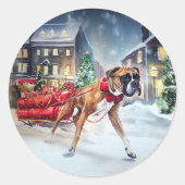 Boxer Weihnachtssaison Runder Aufkleber (Vorderseite)