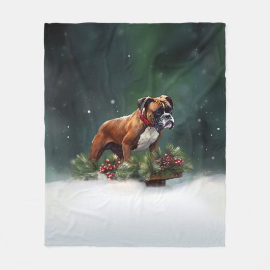 Boxer Weihnachtsschnee Winter Fleecedecke (Vorderseite)