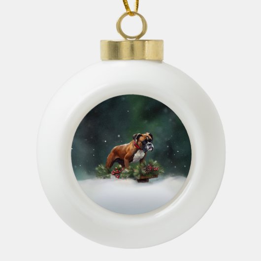 Boxer Weihnachtsschnee Winter Keramik Kugel-Ornament (Vorderseite)