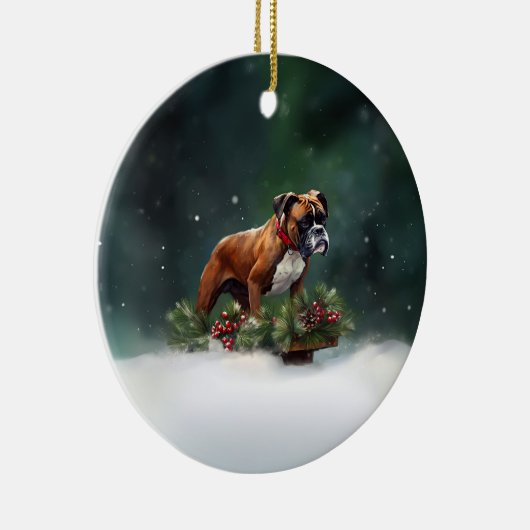 Boxer Weihnachtsschnee Winter Keramik Ornament (Rechts)