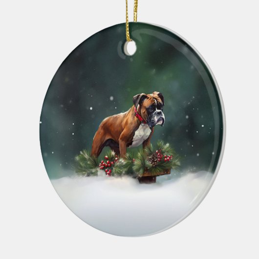Boxer Weihnachtsschnee Winter Keramik Ornament (Links)