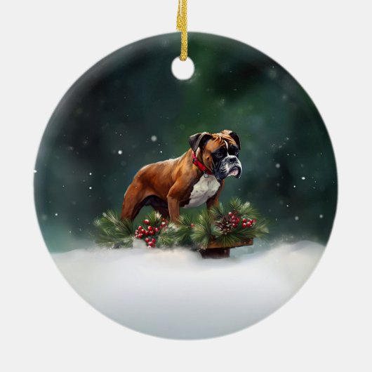 Boxer Weihnachtsschnee Winter Keramik Ornament (Hinten)