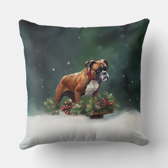 Boxer Weihnachtsschnee Winter Kissen (Rückseite)