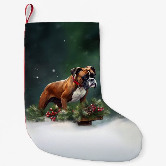 Boxer Weihnachtsschnee Winter Kleiner Weihnachtsstrumpf (Vorderseite)