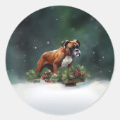 Boxer Weihnachtsschnee Winter Runder Aufkleber (Vorderseite)