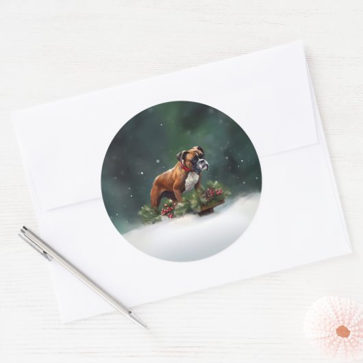 Boxer Weihnachtsschnee Winter Runder Aufkleber (Umschlag)