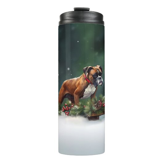Boxer Weihnachtsschnee Winter Thermosbecher (Vorderseite)