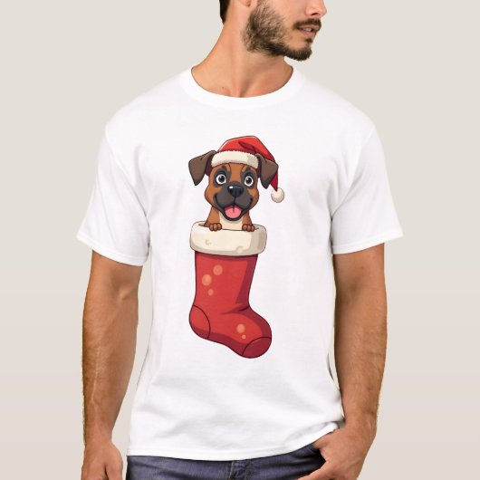 Boxer-Weihnachtsstrumpf T-Shirt (Vorderseite)