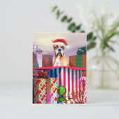 Boxer Weihnachtsüberraschung Feiertagspostkarte (Stehend Vorderseite)