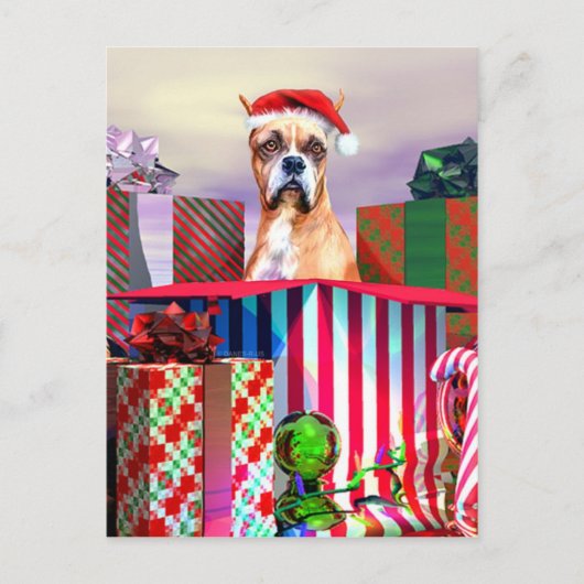 Boxer Weihnachtsüberraschung Feiertagspostkarte (Vorderseite)