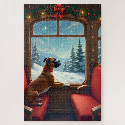 Boxer Weihnachtszugfahrt Malerei Puzzle (Vertikal)