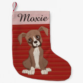 Boxer Welpe auf der Red Christmas Pattern Kleiner Weihnachtsstrumpf (Vorderseite)
