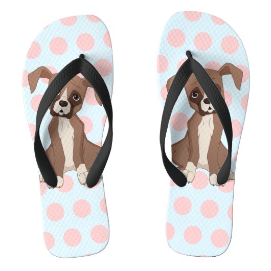 Boxer Welpe auf Pink Polka Dots Badesandalen (Fußbett)