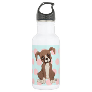 Boxer Welpe auf Pink Polka Dots Edelstahlflasche