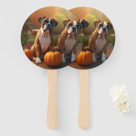 Boxer Welpe Autumn Delight Pumpkin Fächer (Vorne und Hinten)