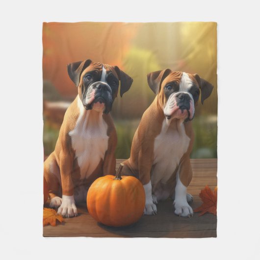 Boxer Welpe Autumn Delight Pumpkin Fleecedecke (Vorderseite)