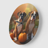 Boxer Welpe Autumn Delight Pumpkin Große Wanduhr (Winkel)